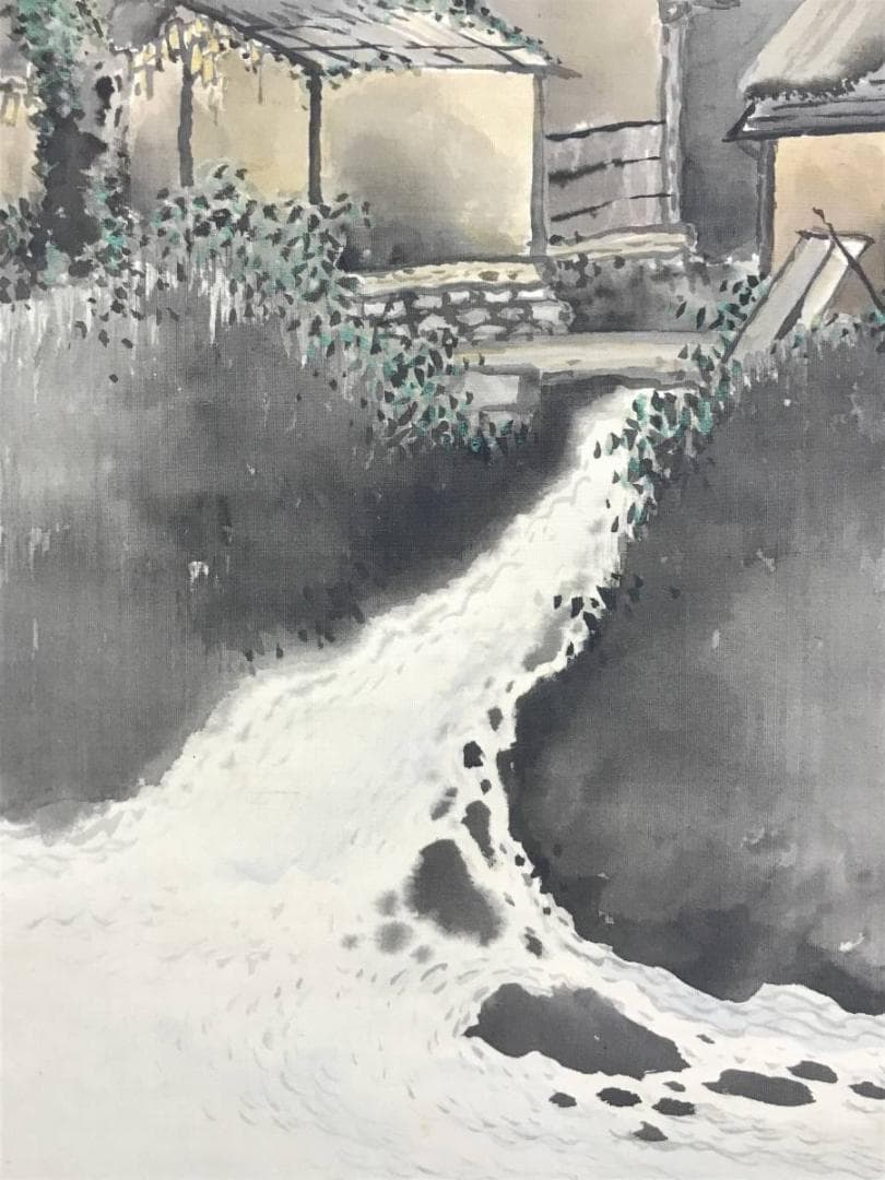 真作/西村秀岳/孤村新藹/こそんしんあい/新緑田家図/掛軸/名家伝来/AE-33