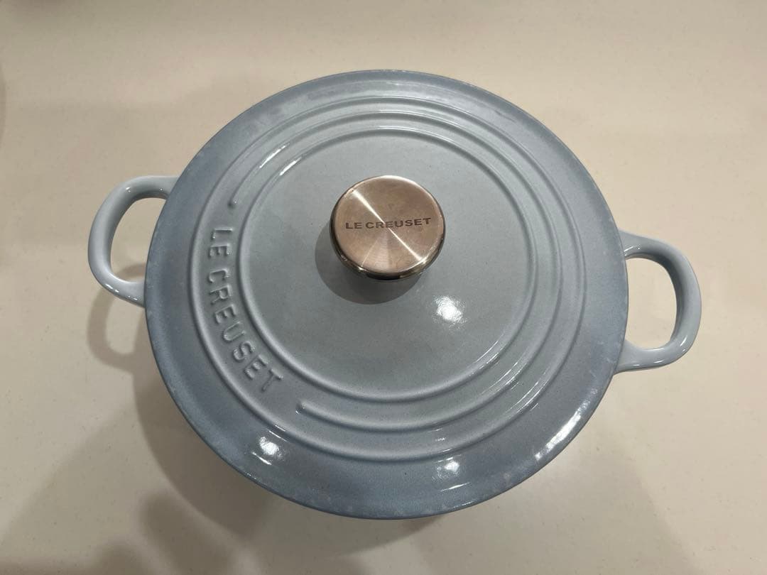【中古】LE CREUSET ル・クルーゼ 両手鍋 コースタルブルー 22cm