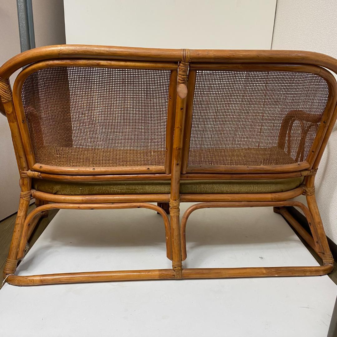 ★ラタン調 二人掛け椅子 レトロ 昭和 アンティーク ヴィンテージ 家具