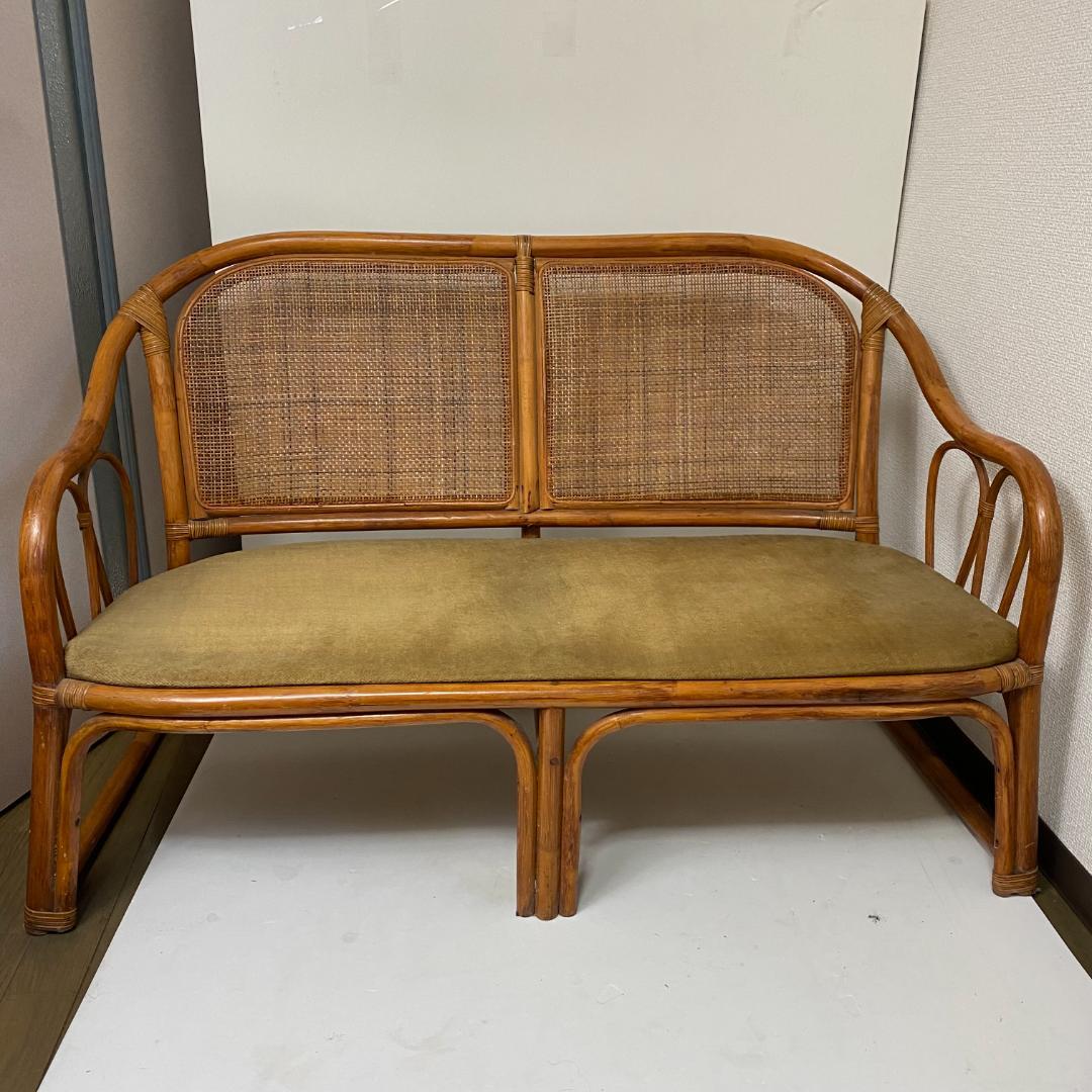 ★ラタン調 二人掛け椅子 レトロ 昭和 アンティーク ヴィンテージ 家具