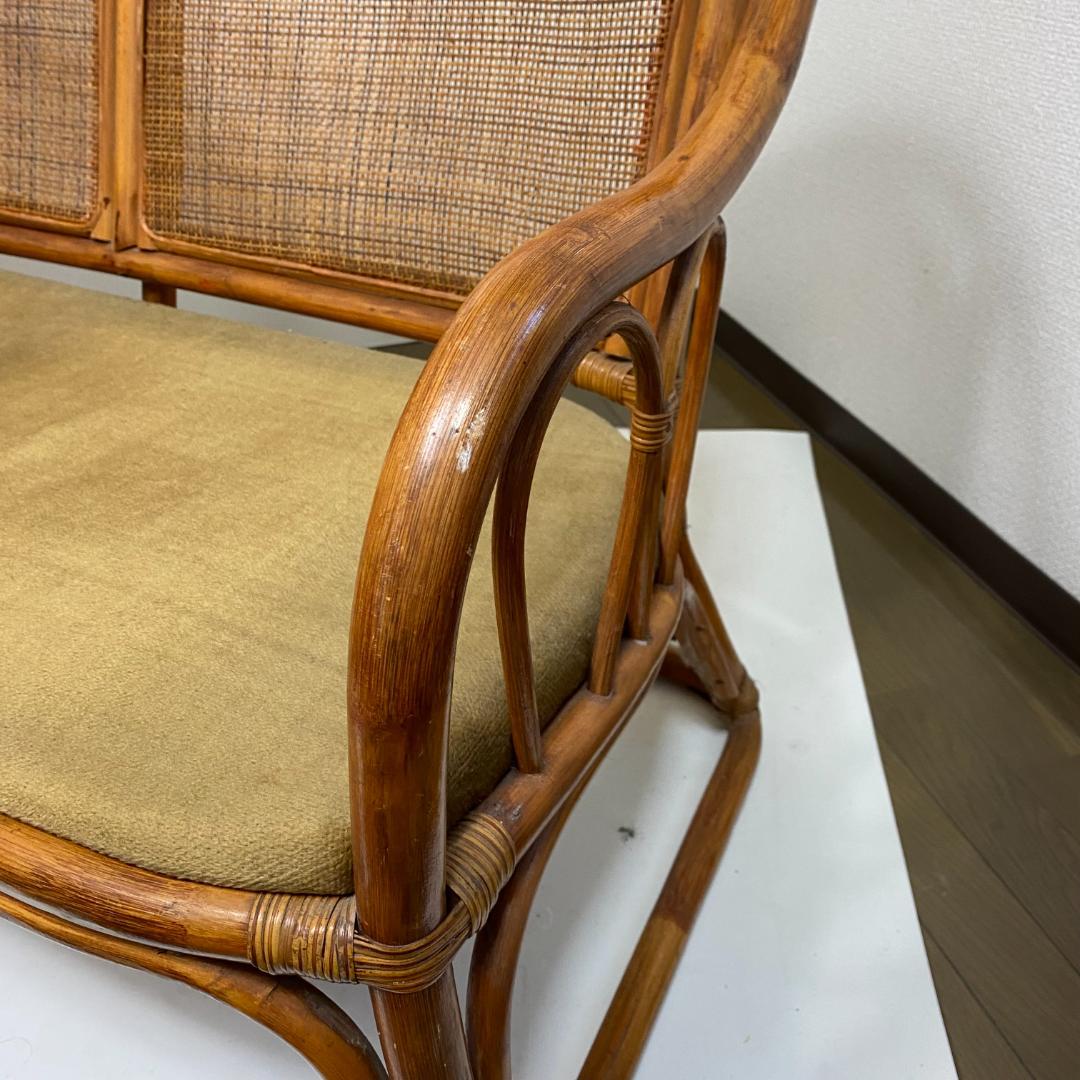 ★ラタン調 二人掛け椅子 レトロ 昭和 アンティーク ヴィンテージ 家具