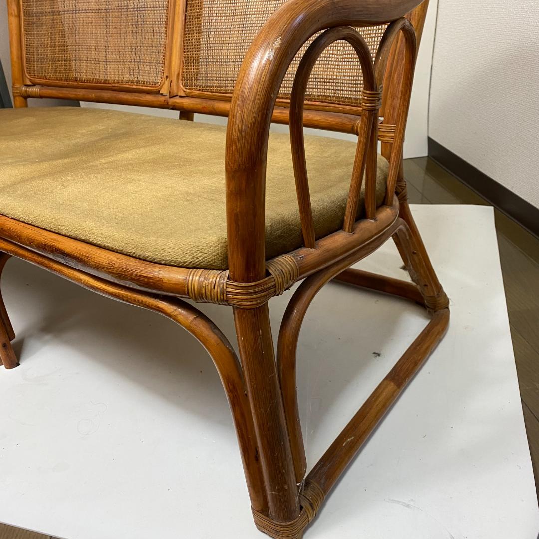 ★ラタン調 二人掛け椅子 レトロ 昭和 アンティーク ヴィンテージ 家具