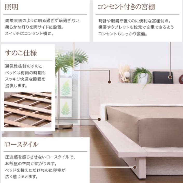 《新品》宮棚·照明付きフロアベッド＋マットレスSET★ シングルベッド