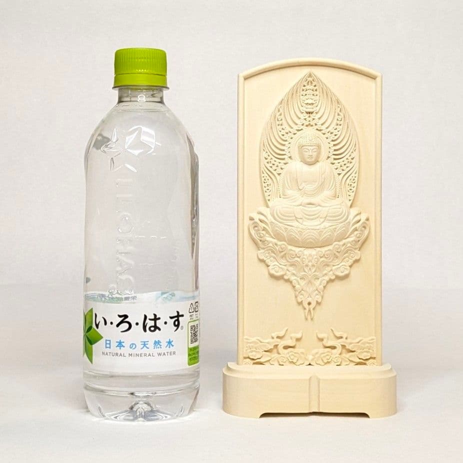 フォロー割・新品】 釈迦座像 柘植 総高さ約20.5㎝ スタンドレリーフ