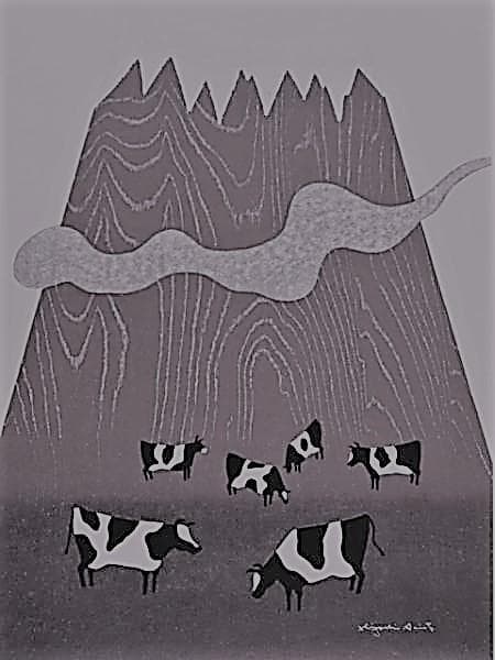 斎藤清、【霊峰（16）牧場（C)】、希少な額装用画集より、新品額装付