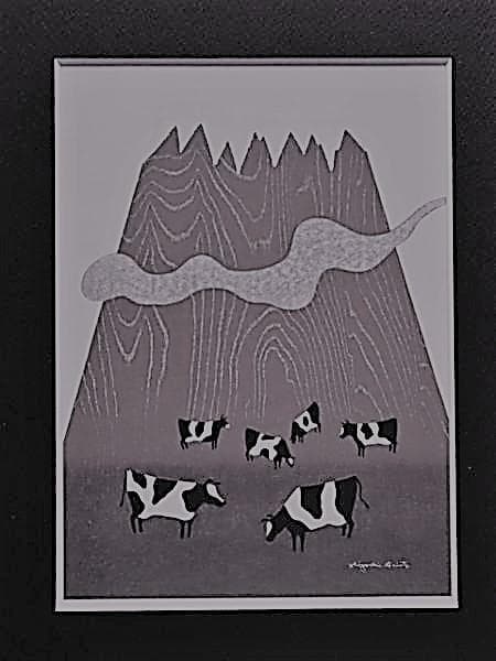 斎藤清、【霊峰（16）牧場（C)】、希少な額装用画集より、新品額装付