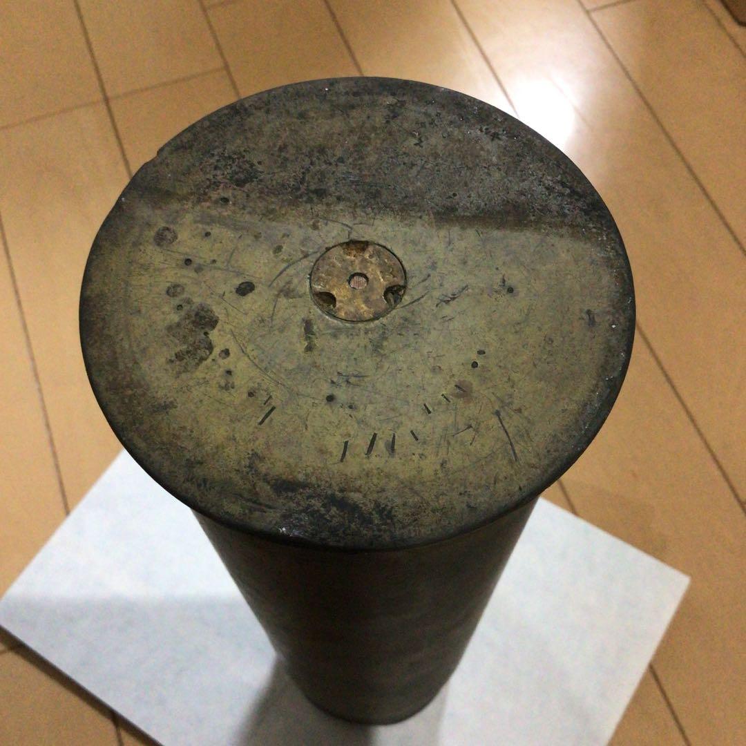 昭和レトロ 金属製 真鍮 円柱型 花瓶 花器 フラワーベース フラワースタンド