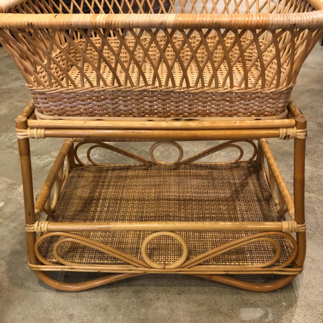 アンティーク　取り外し可能　脱衣カゴ　ラタン　2段　収納　バスケット　レトロ