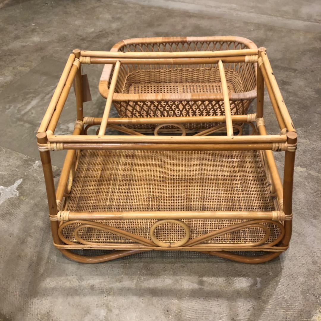 アンティーク　取り外し可能　脱衣カゴ　ラタン　2段　収納　バスケット　レトロ