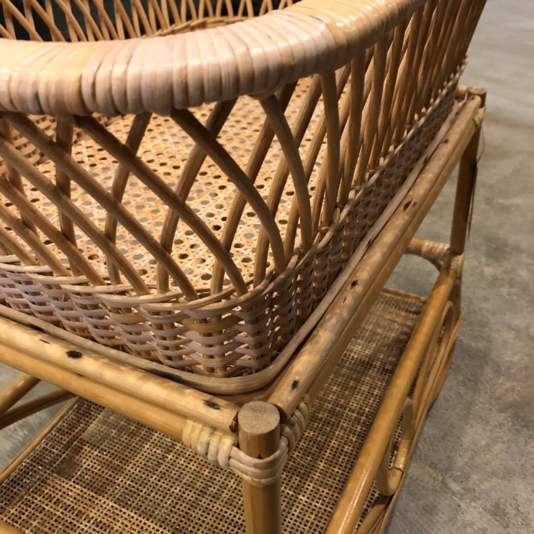 アンティーク　取り外し可能　脱衣カゴ　ラタン　2段　収納　バスケット　レトロ