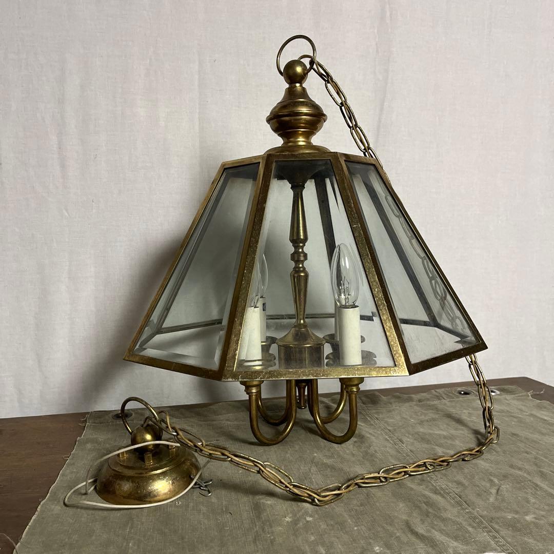 ビンテージ◾️4灯 天井照明 ゴールドフレーム ペンダントライト シャンデリア A