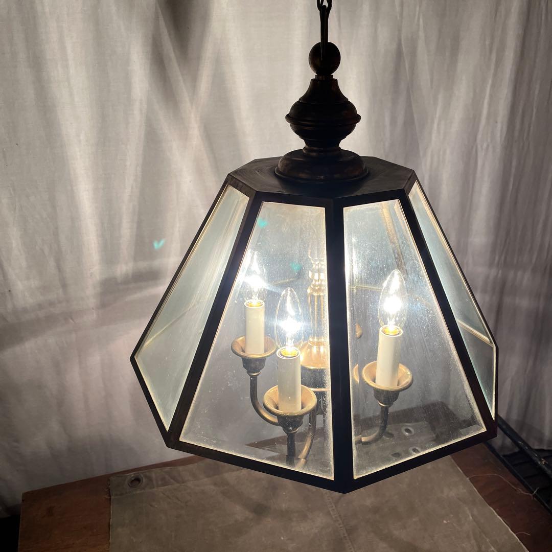 ビンテージ◾️4灯 天井照明 ゴールドフレーム ペンダントライト シャンデリア A