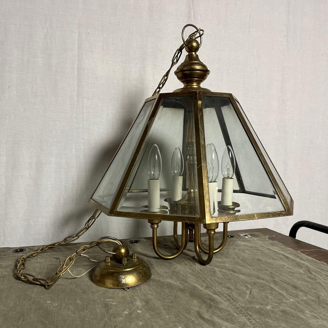 ビンテージ◾️4灯 天井照明 ゴールドフレーム ペンダントライト シャンデリア A