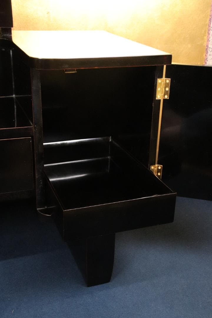 枝垂れ桜、高級輪島塗　黒漆塗り　芍薬蒔絵　台　ドレッサ　三面鏡 BE740