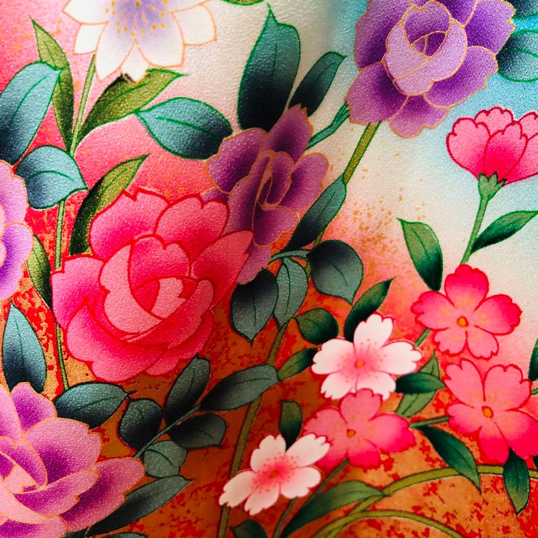 七五三7歳‼️豪華正絹Blue暈し‼️蝶々薔薇金彩金箔‼️完全フルセット✨プリンセス❤️