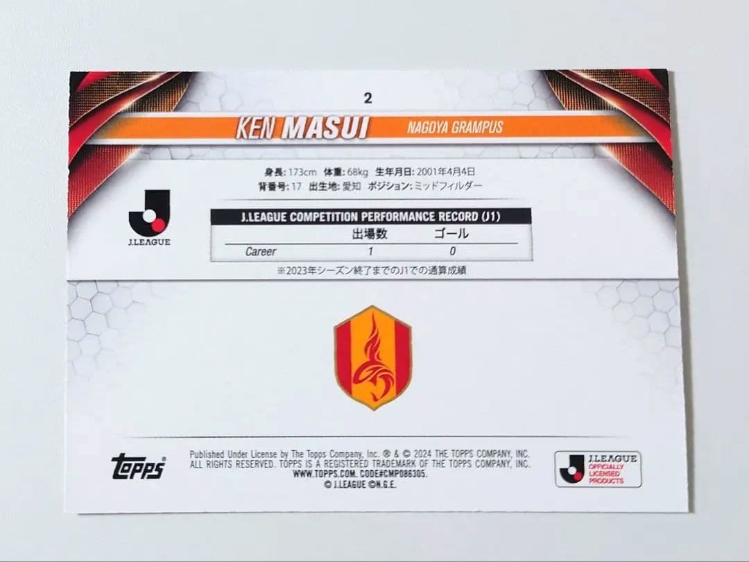 1of1】TOPPS Jリーグ 名古屋グランパス RC 倍井謙【1/1】 - メルカリ