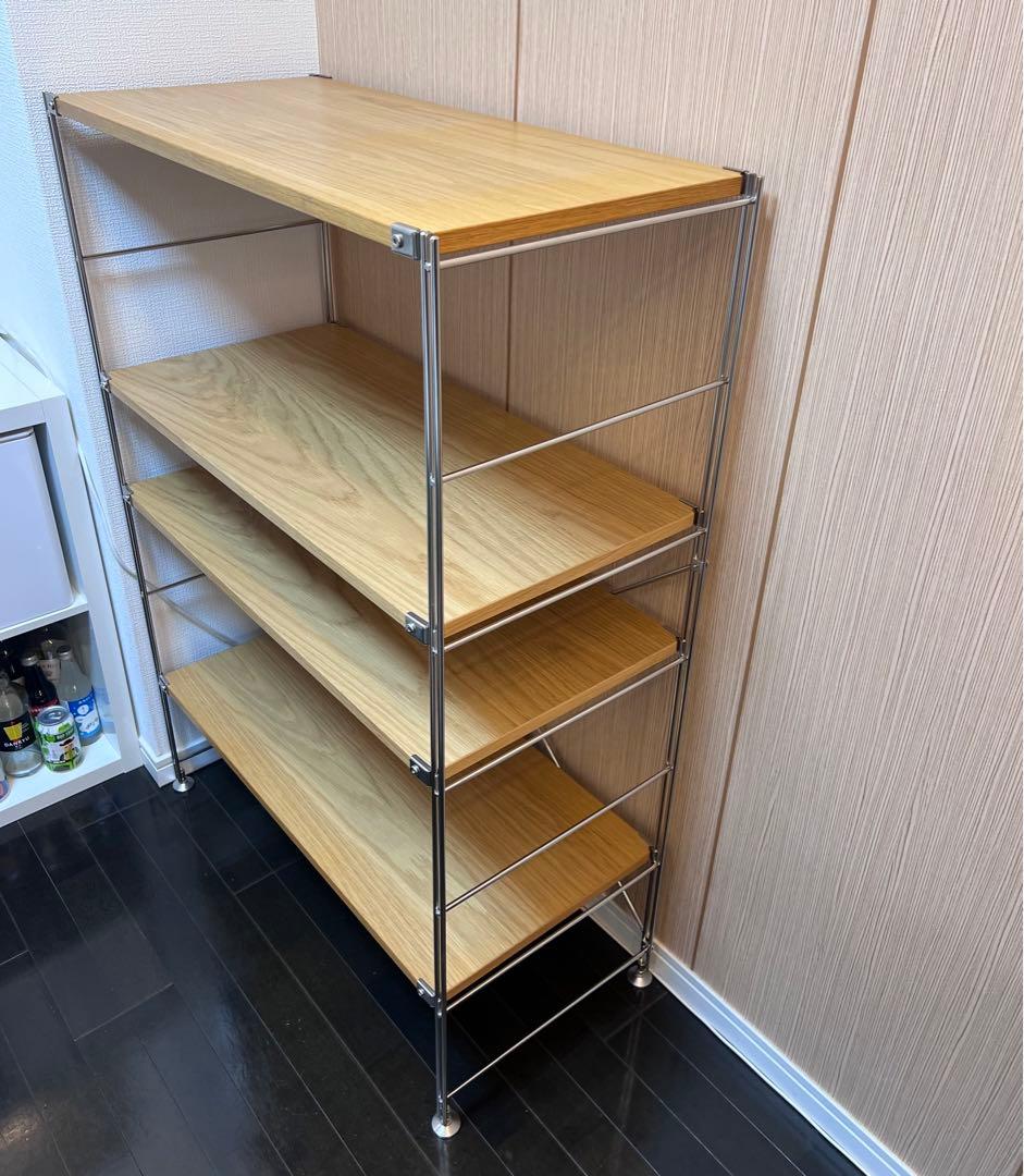 【直接引渡】無印　ステンレスユニットシェルフ　ワイド　中　120cm オーク材