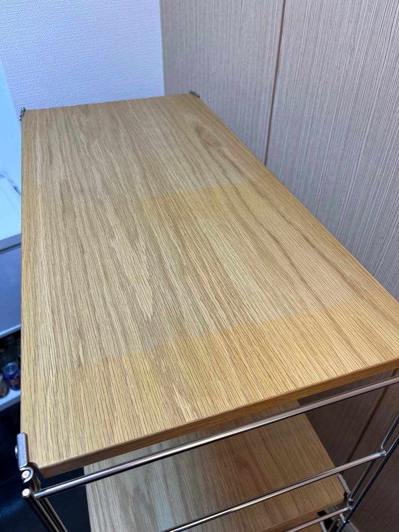 【直接引渡】無印　ステンレスユニットシェルフ　ワイド　中　120cm オーク材