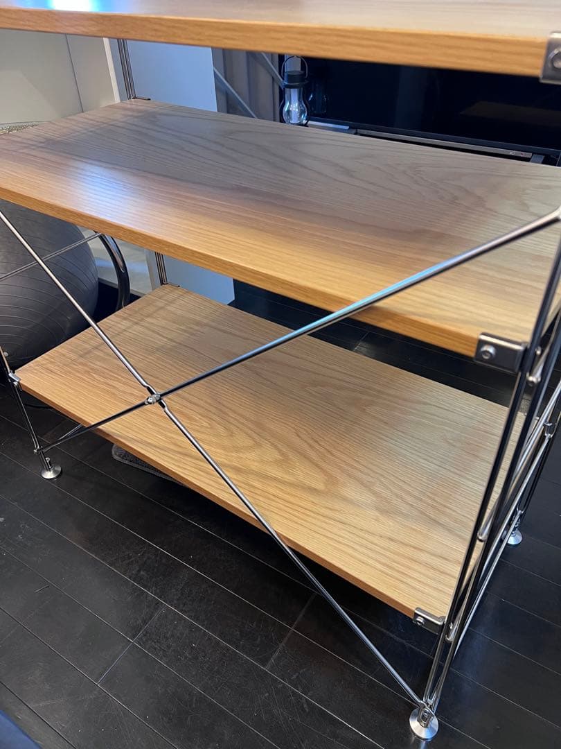 【直接引渡】無印　ステンレスユニットシェルフ　ワイド　中　120cm オーク材