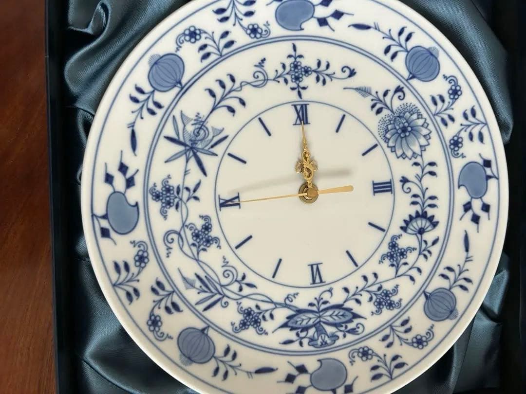 【新品未使用】MEISSEN／マイセン ブルーオニオン掛け時計　説明書箱保証書付