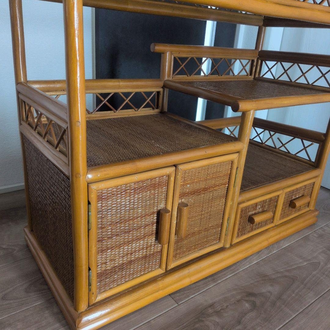 希少レア！ ラタン 収納棚 籐製 キャビネット 送料込