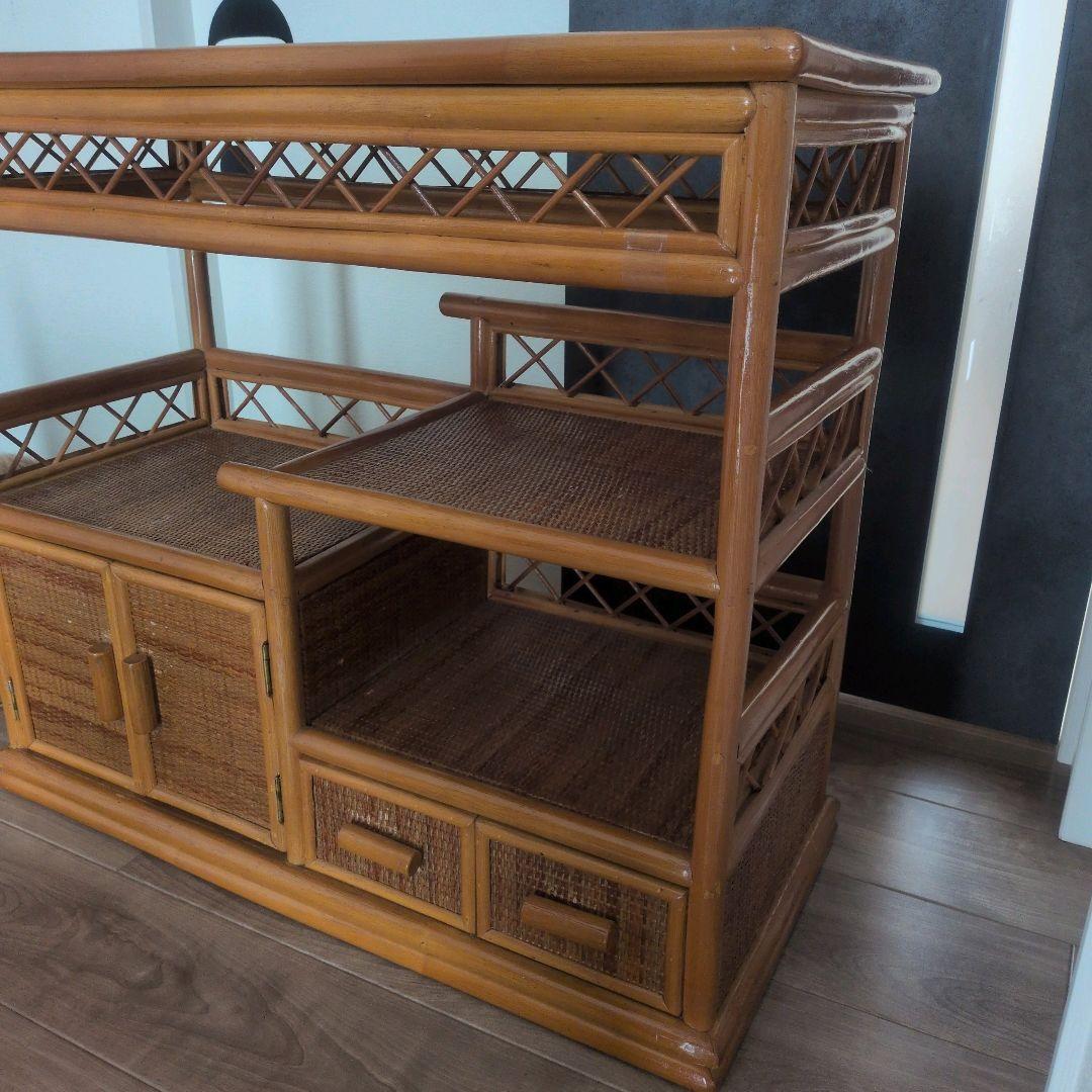 希少レア！ ラタン 収納棚 籐製 キャビネット 送料込