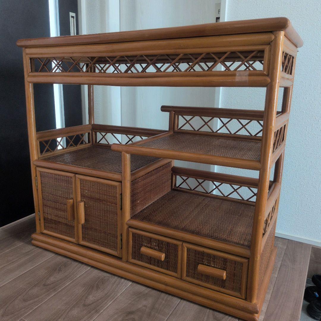 希少レア！ ラタン 収納棚 籐製 キャビネット 送料込