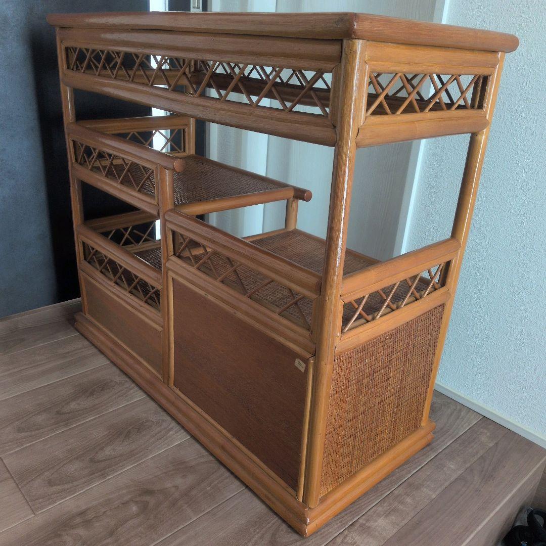 希少レア！ ラタン 収納棚 籐製 キャビネット 送料込