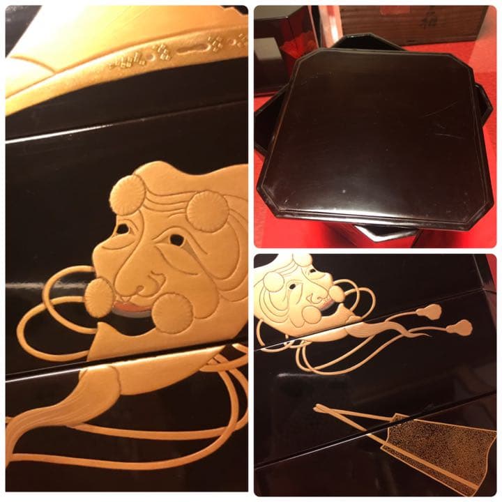 蒔絵 能楽 八角三段重箱 台付き