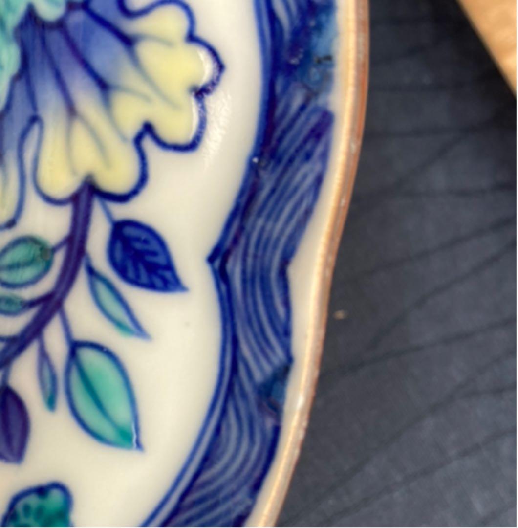 辻常陸　十四代　染錦 魚藻水禽文 菓子鉢 一点