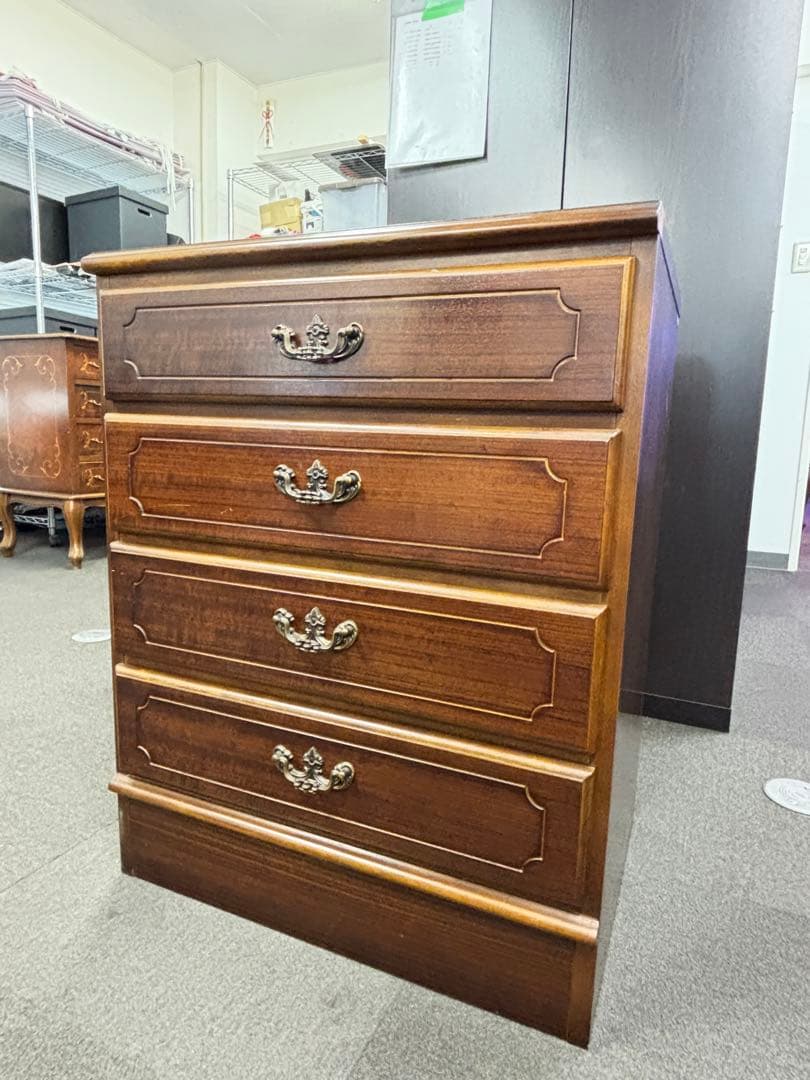 カリモク ブラウン木製チェスト 4段引き出し コロニアル