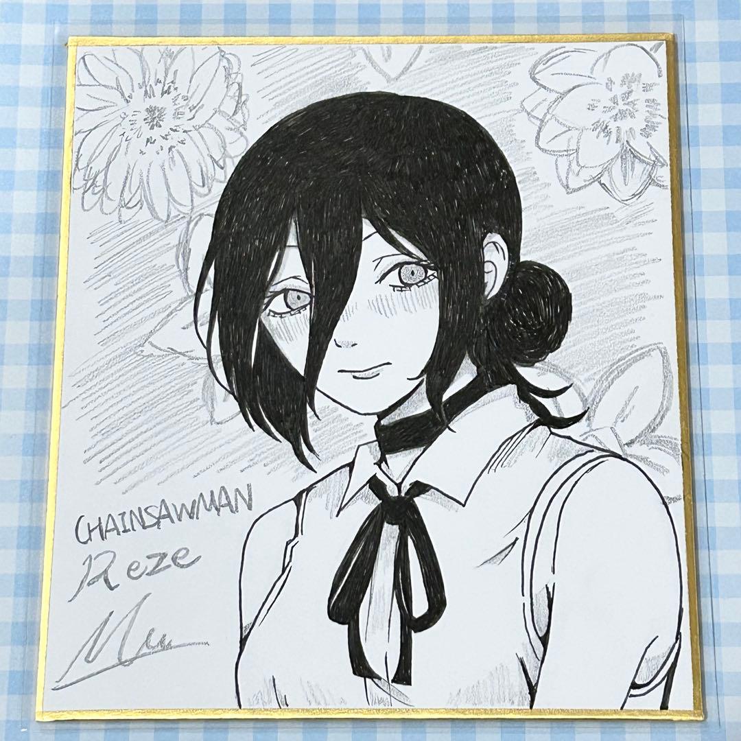 チェンソーマン＞手描きイラスト/レゼ＜ミニ色紙＞ - メルカリ