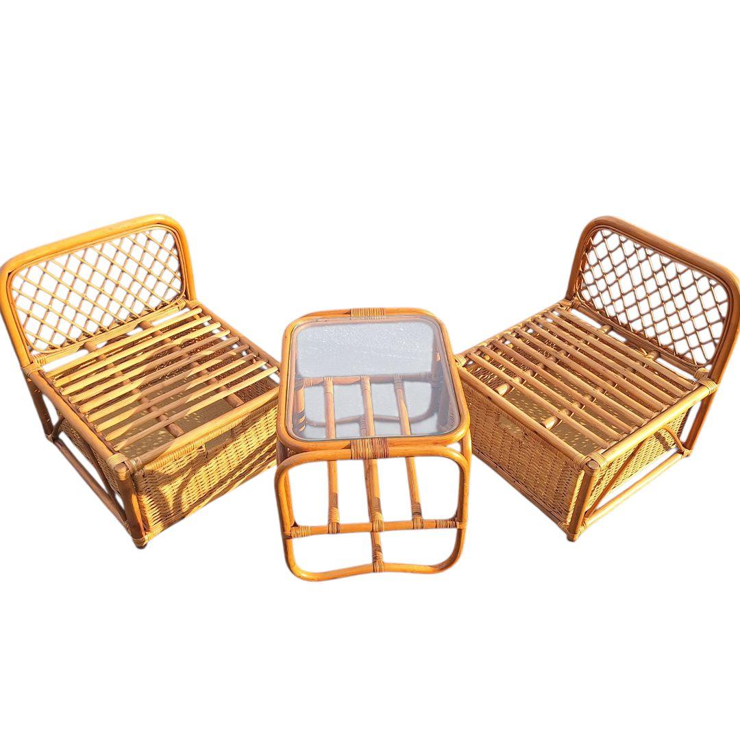 ラタンチェア 2脚セット 籐家具 ヴィンテージ 天然素材 ナチュラル