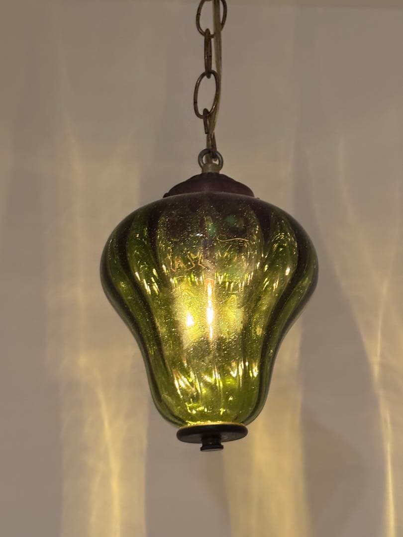60-70's ヴィンテージ　ペンダントライト　グリーンガラス