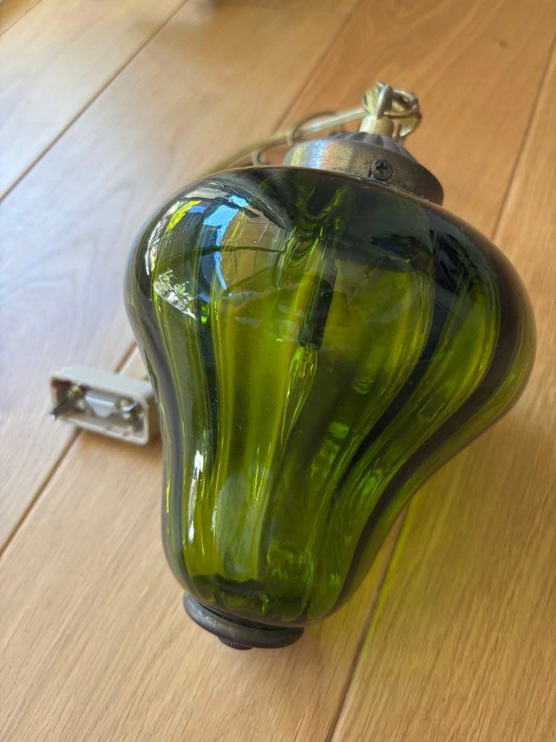 60-70's ヴィンテージ　ペンダントライト　グリーンガラス
