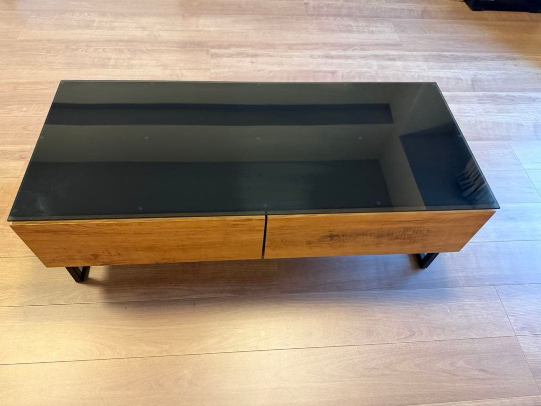 黒ガラス天板 引き出し付きセンターテーブル
