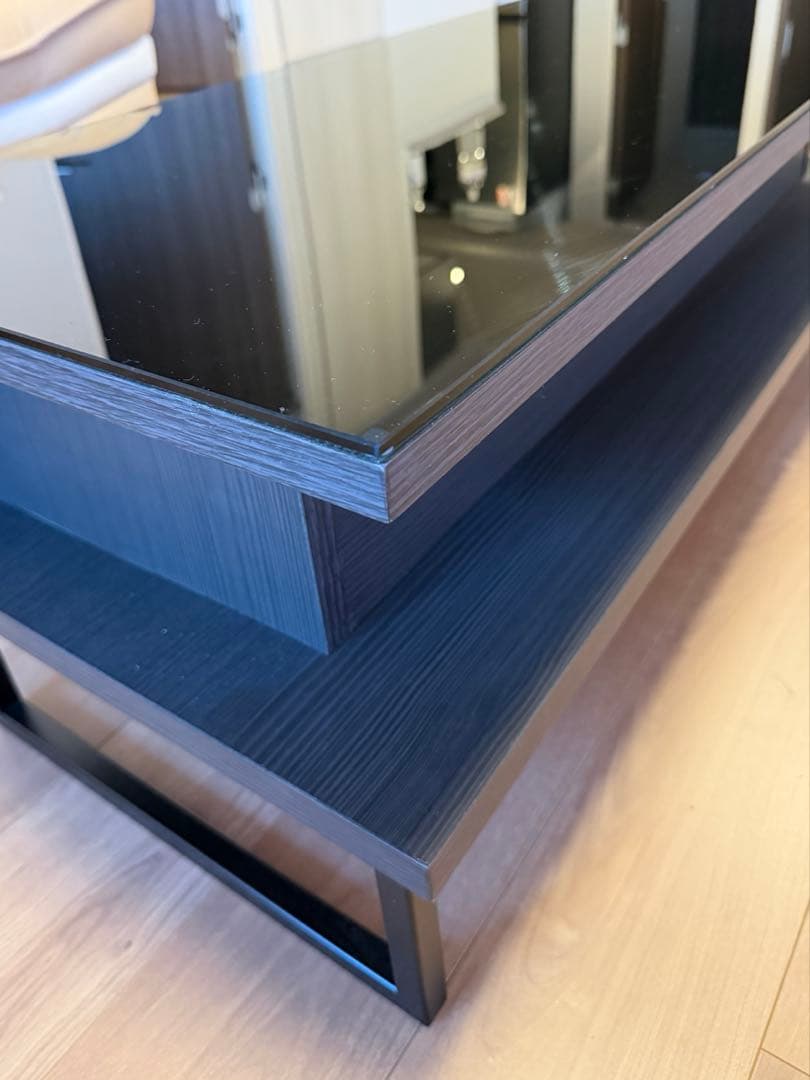 黒ガラス天板 引き出し付きセンターテーブル