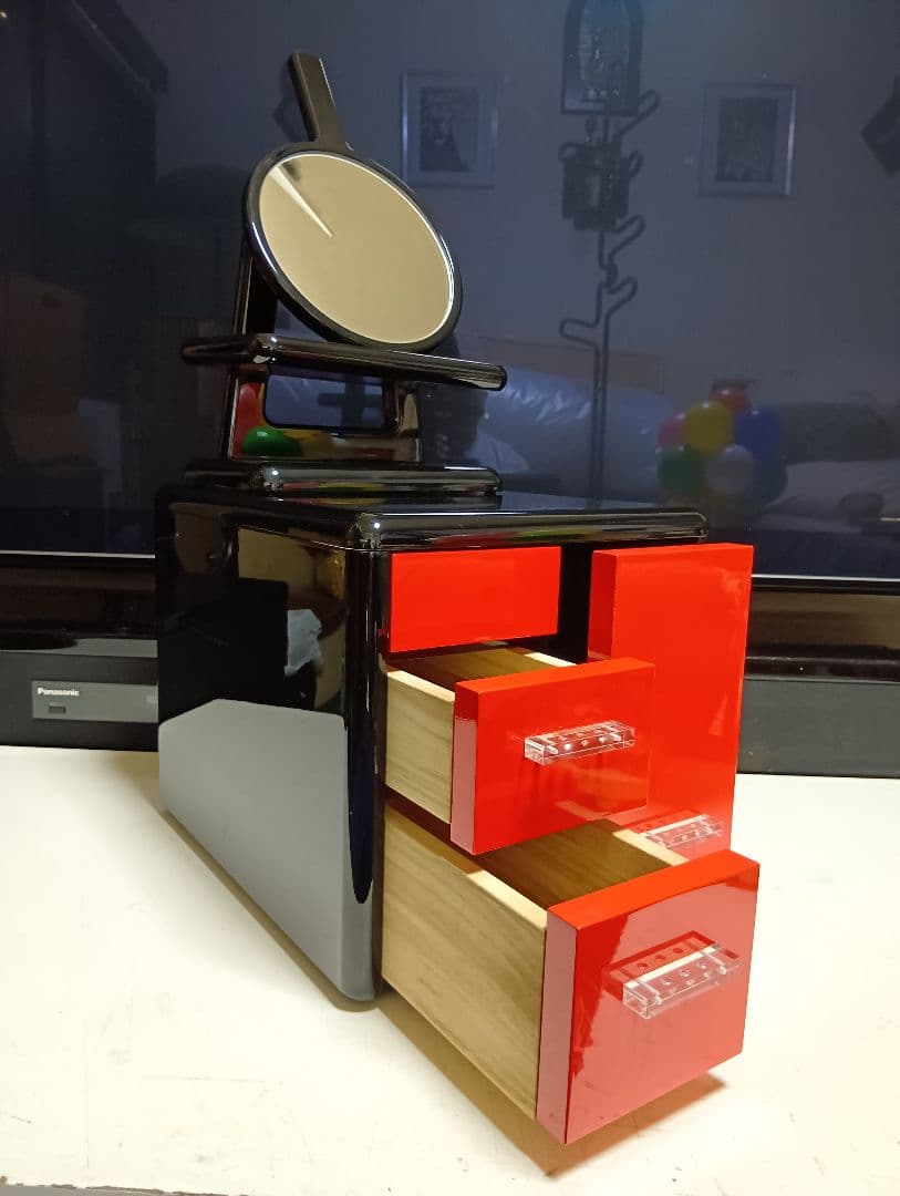 希少 萩原家具 ポストモダン 赤×黒 ラインストーン ウッド アート