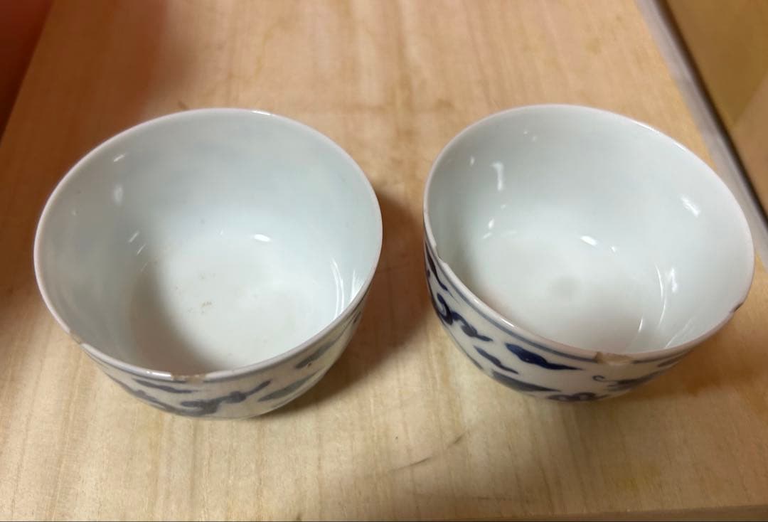 時代物 染付　雲龍図　煎茶碗4客　幅8.1㎝。y626