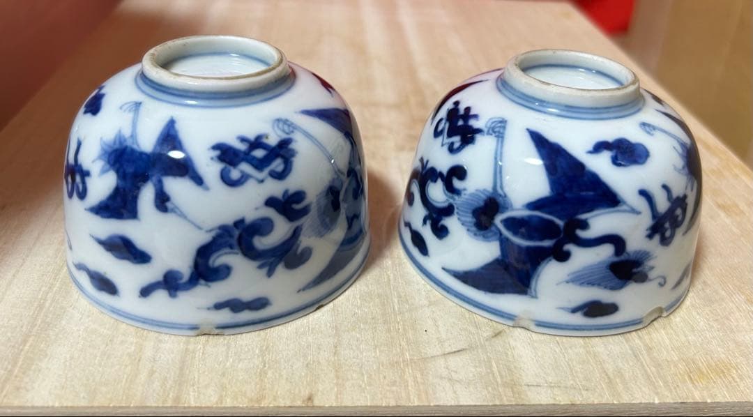 時代物 染付　雲龍図　煎茶碗4客　幅8.1㎝。y626