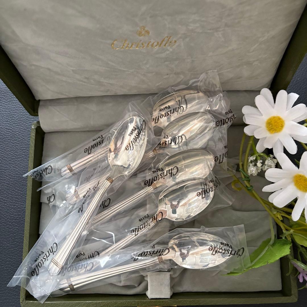 未開封クリストフル　アリアゴールドリング　コーヒースプーン6点　ボックス付き