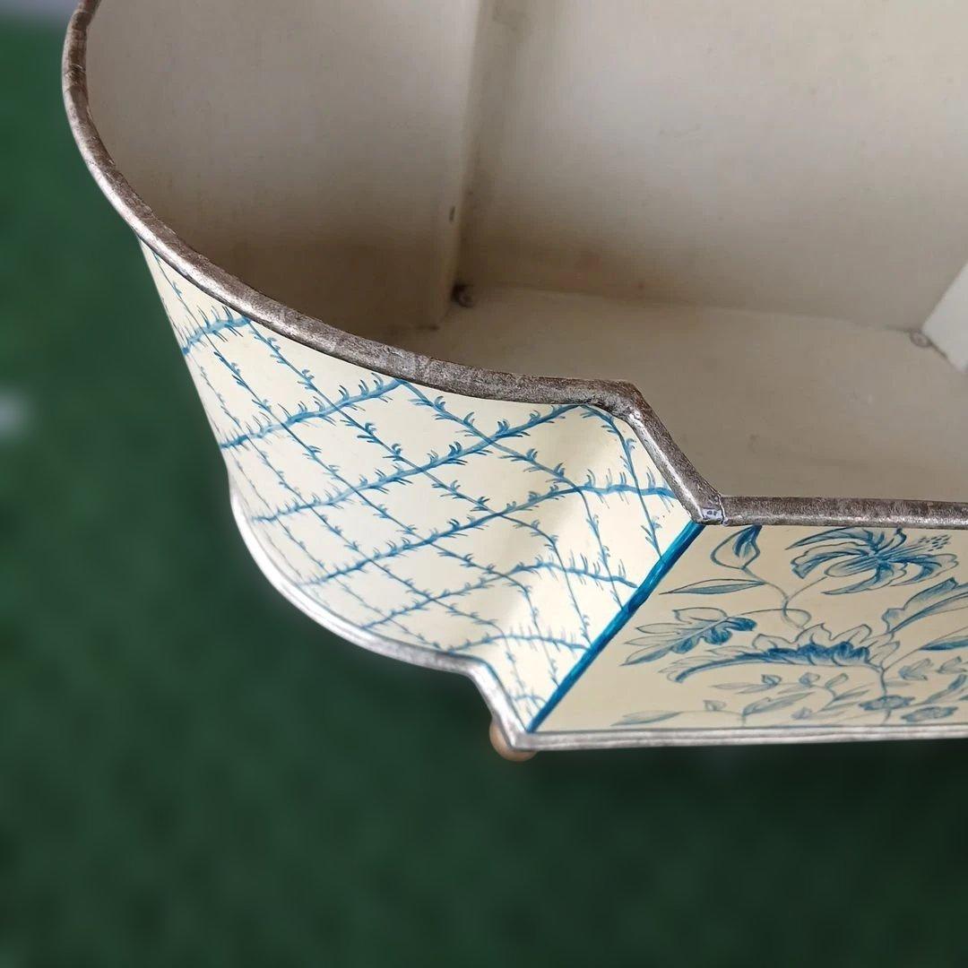 昭和レトロ アンティーク カントリー 青い花柄のオーバルプランター