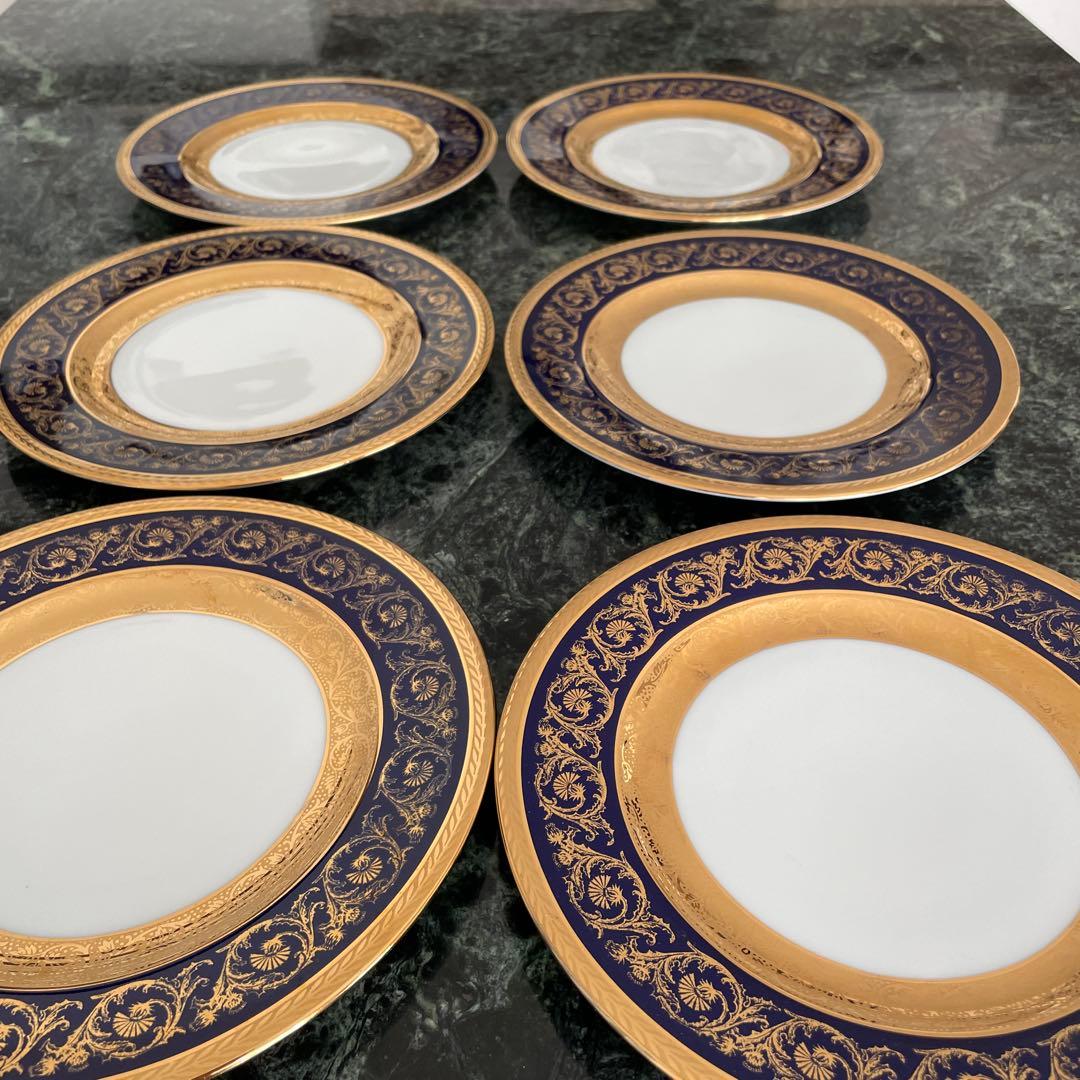 ヴィンテージリモージュ皿 6枚セット ネイビーとゴールド
