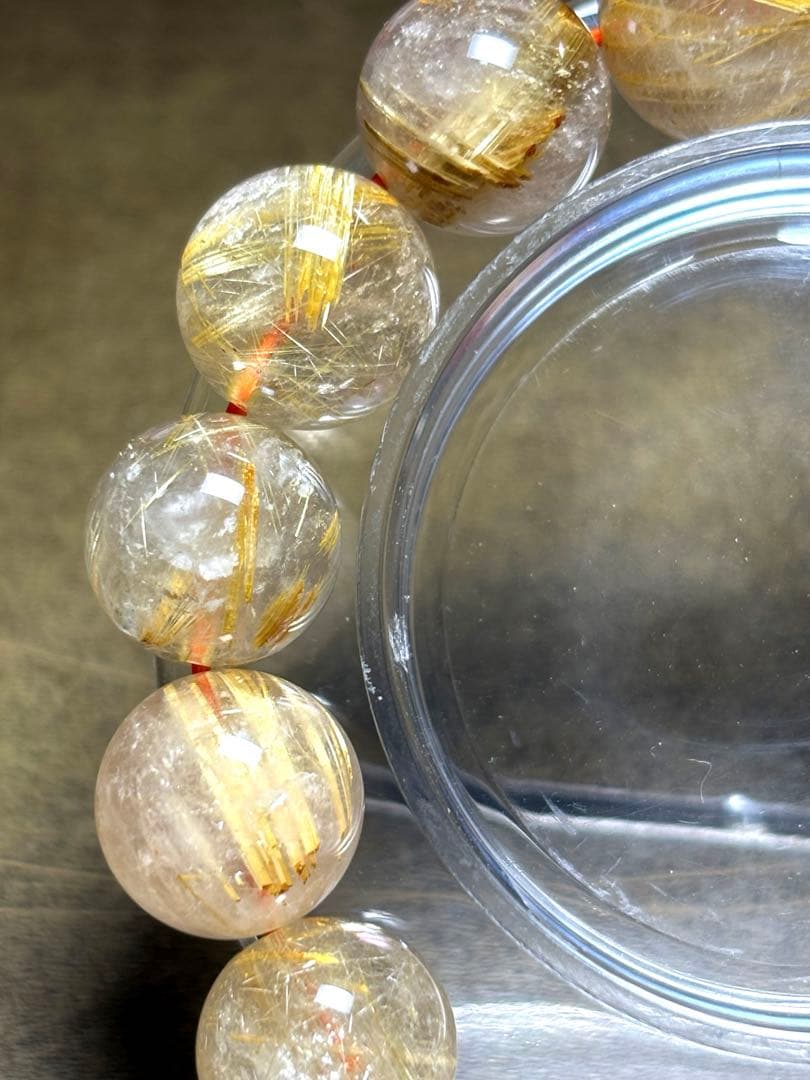 超大玉！ゴールドタイチンルチルブレスレット13.8〜14.6㎜（新品未使用）金運