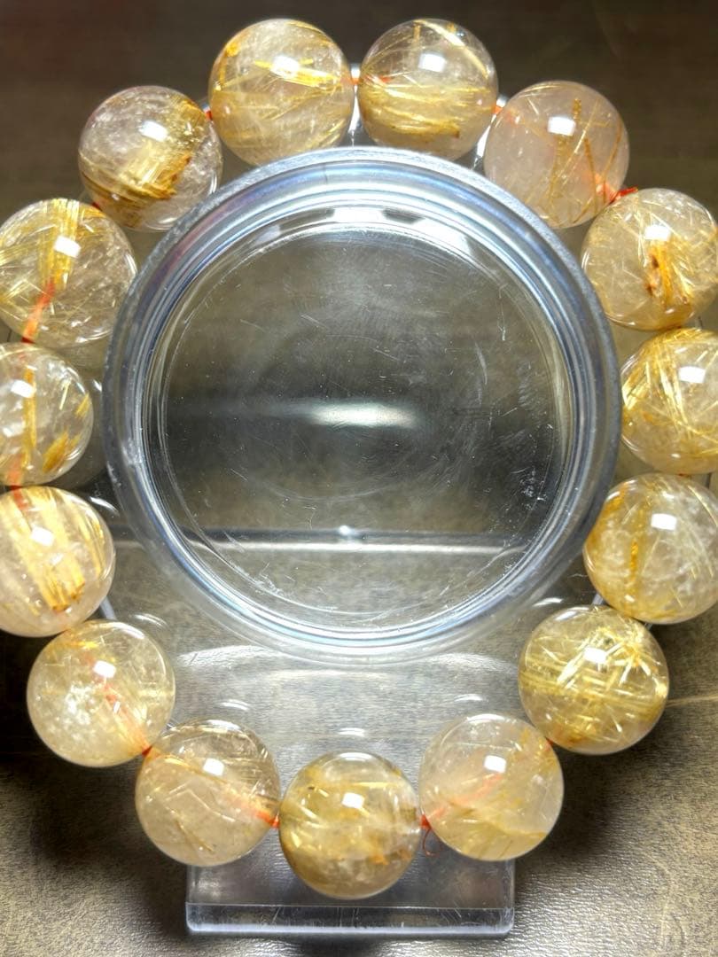 超大玉！ゴールドタイチンルチルブレスレット13.8〜14.6㎜（新品未使用）金運