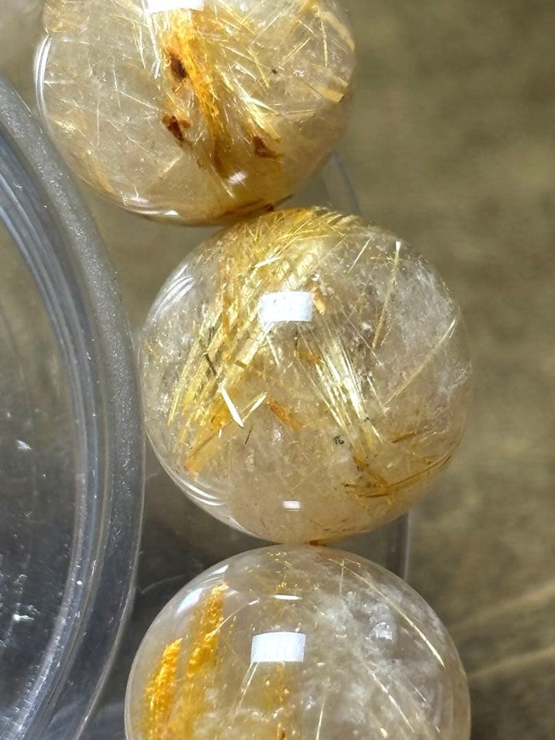 超大玉！ゴールドタイチンルチルブレスレット13.8〜14.6㎜（新品未使用）金運