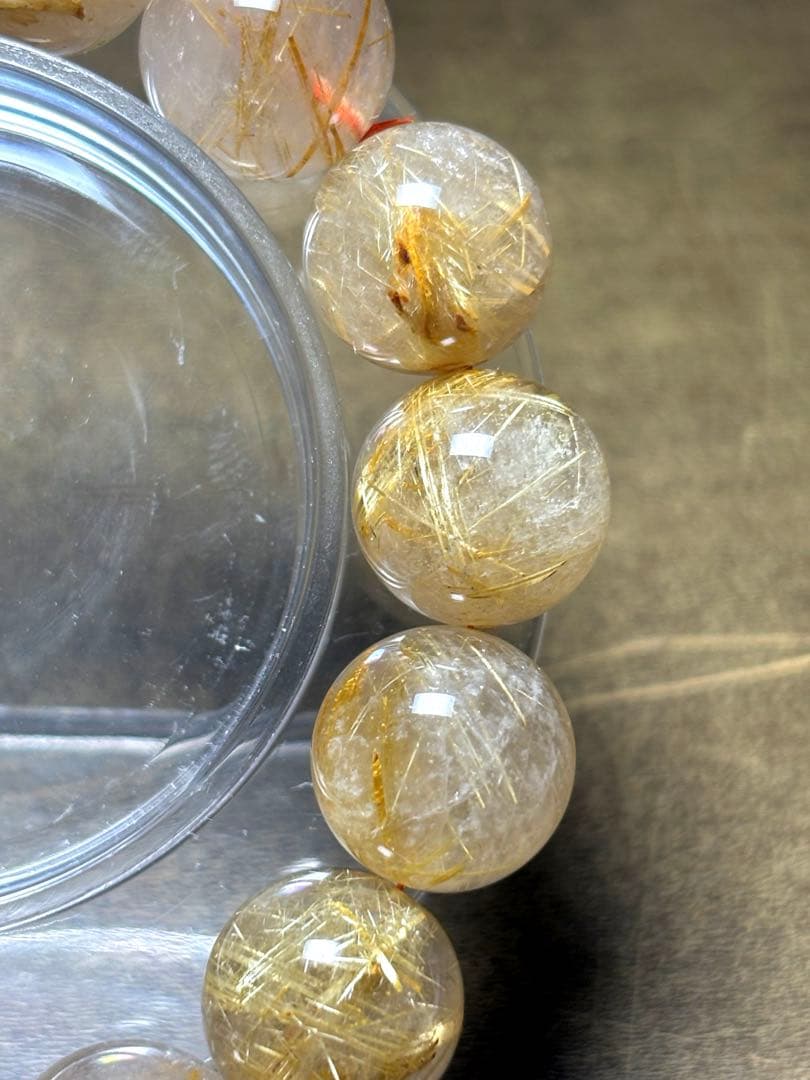 超大玉！ゴールドタイチンルチルブレスレット13.8〜14.6㎜（新品未使用）金運