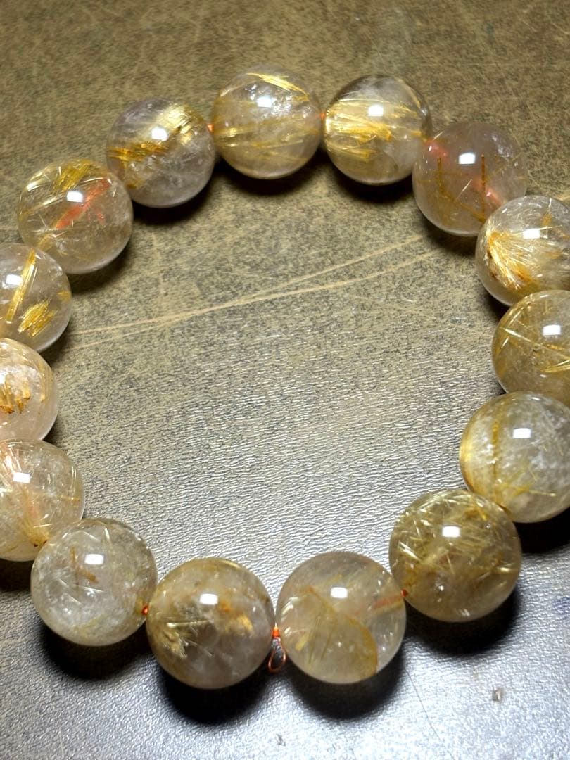 超大玉！ゴールドタイチンルチルブレスレット13.8〜14.6㎜（新品未使用）金運