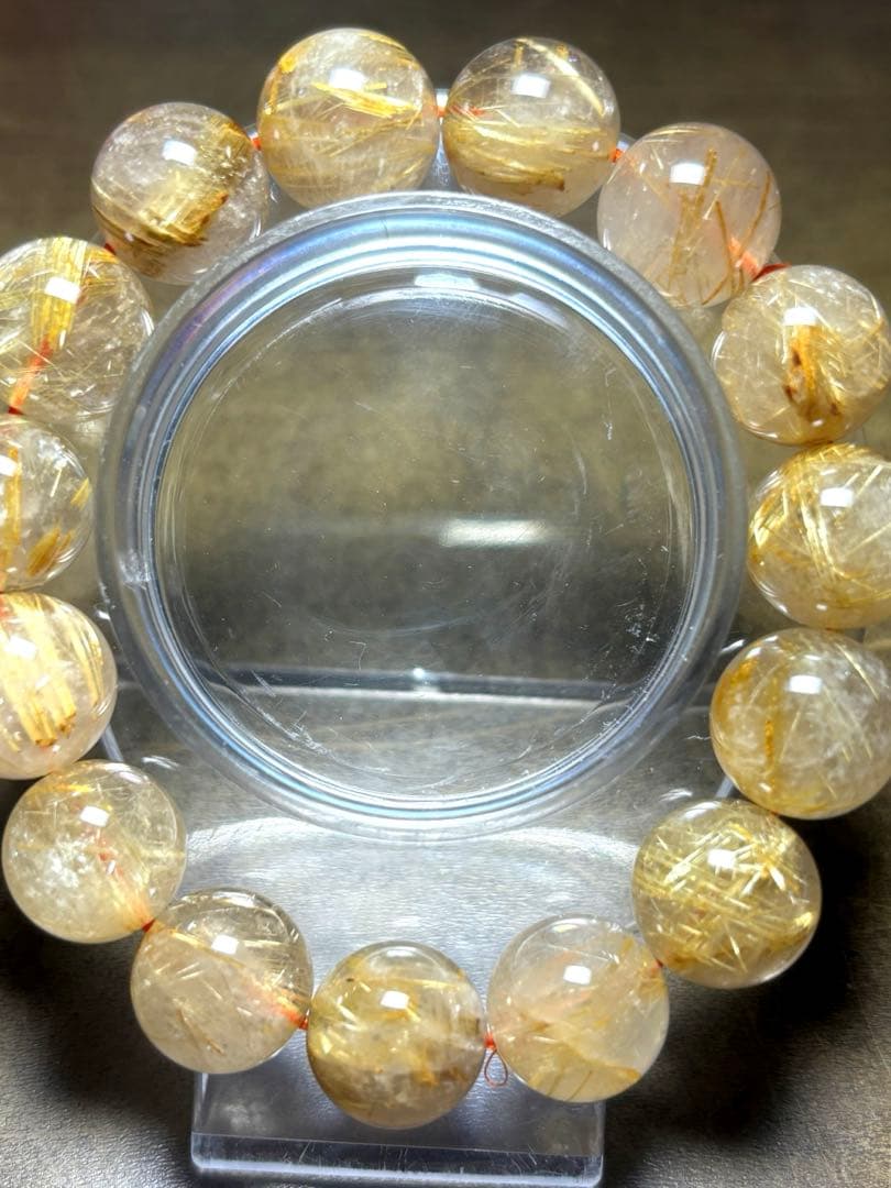 超大玉！ゴールドタイチンルチルブレスレット13.8〜14.6㎜（新品未使用）金運