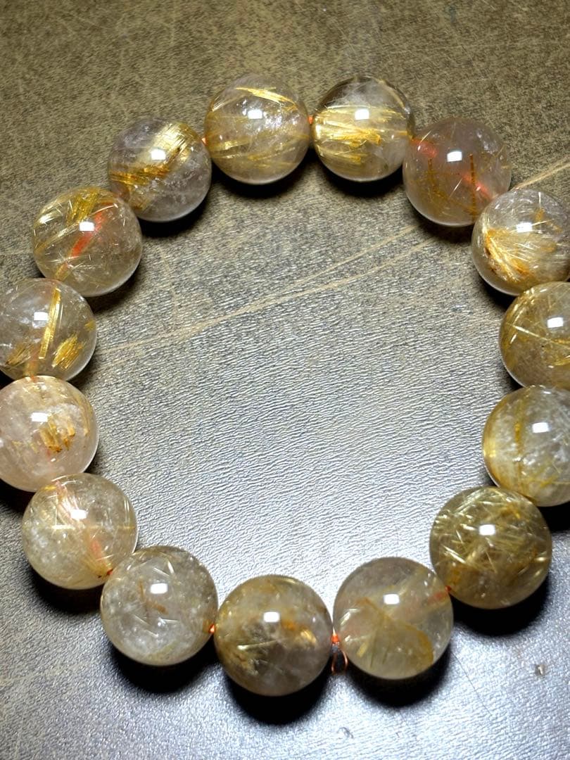 超大玉！ゴールドタイチンルチルブレスレット13.8〜14.6㎜（新品未使用）金運